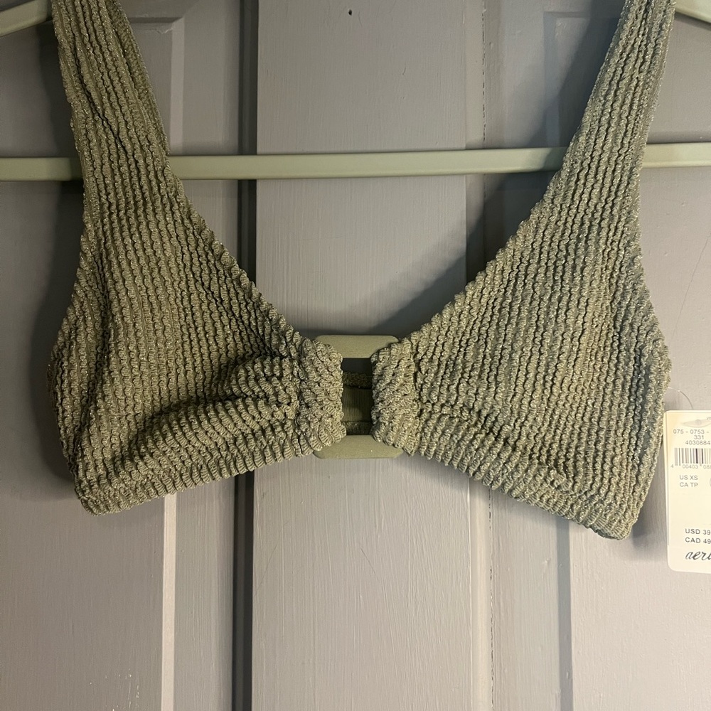 NWT Aerie XS Textured Olive Green Bikini Top bathing suit swim $39.95